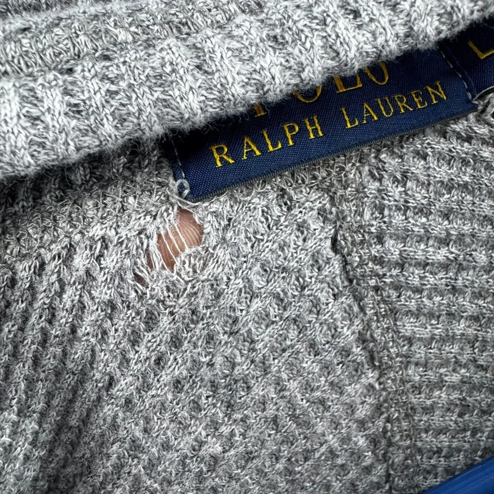 Polo Ralph Lauren Thermal Hoodie Mens Large Gray Lightweight Cotton Pullover - Picture 10 of 16